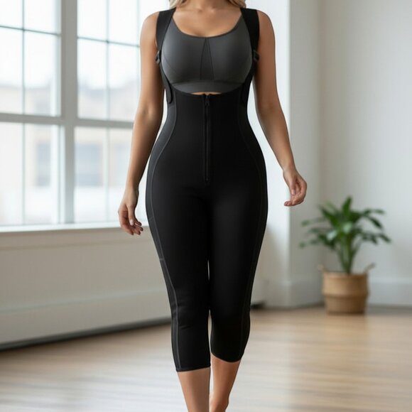 Other - Neoprene Underbust Fitness Bib Overalls Shapewear Jumpsuit w/ Zipper & Pocket M